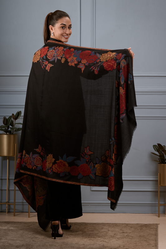 Shawl Women's Border Floral Fine Wool Kaani Shawl