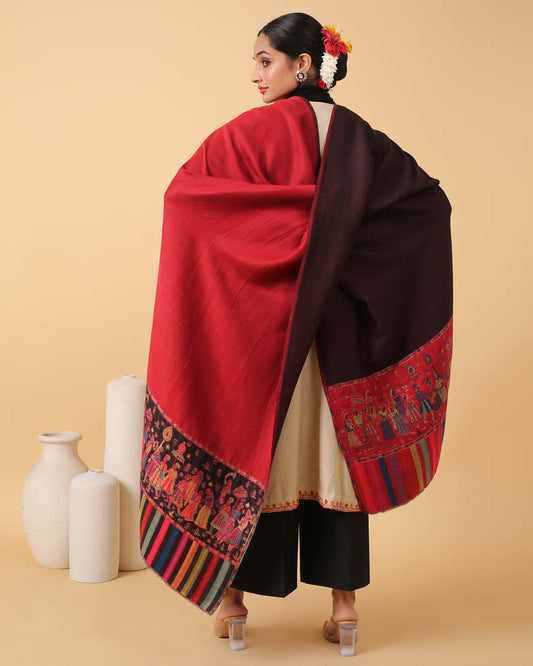 Shawl Baraat Border Reversible  – Maroon, Red